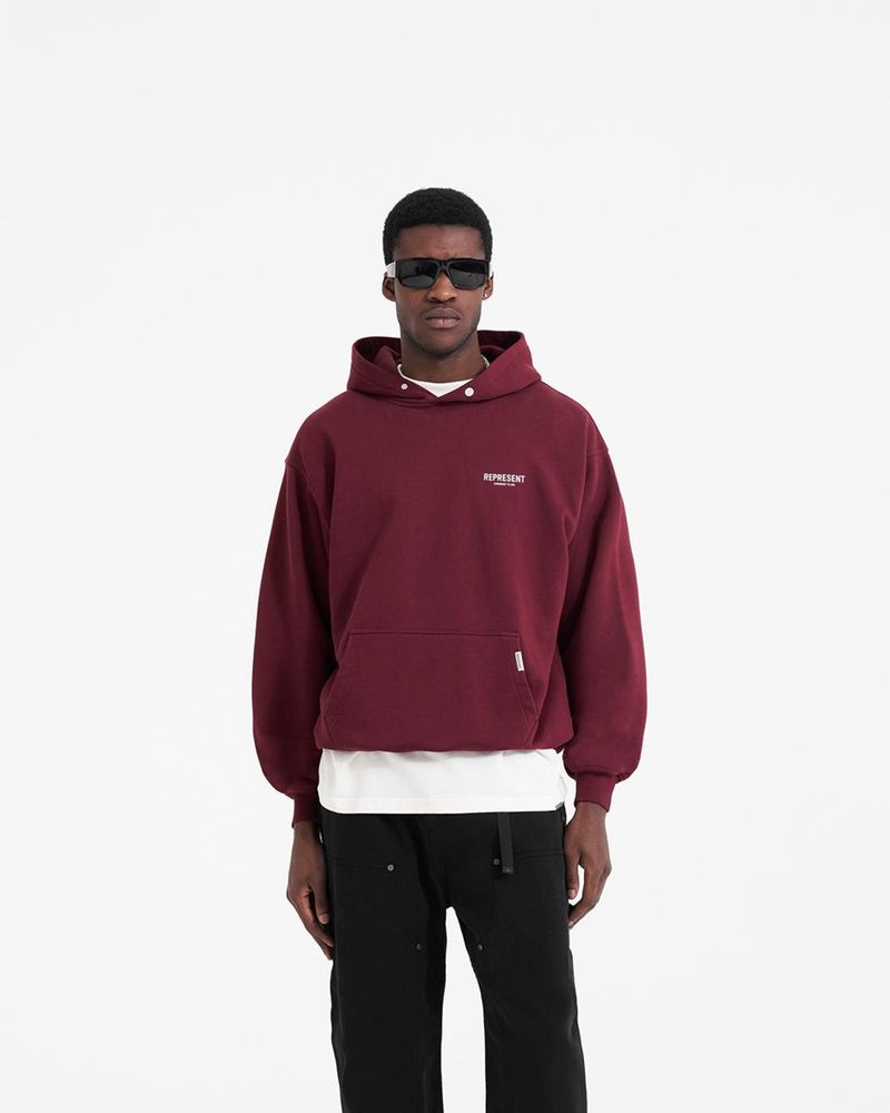 Men's Represent Owners Club Hoodie Burgundy | UK-CGYKV9235