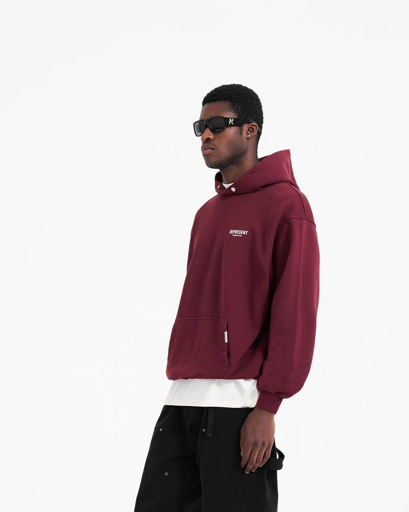 Men's Represent Owners Club Hoodie Burgundy | UK-CGYKV9235