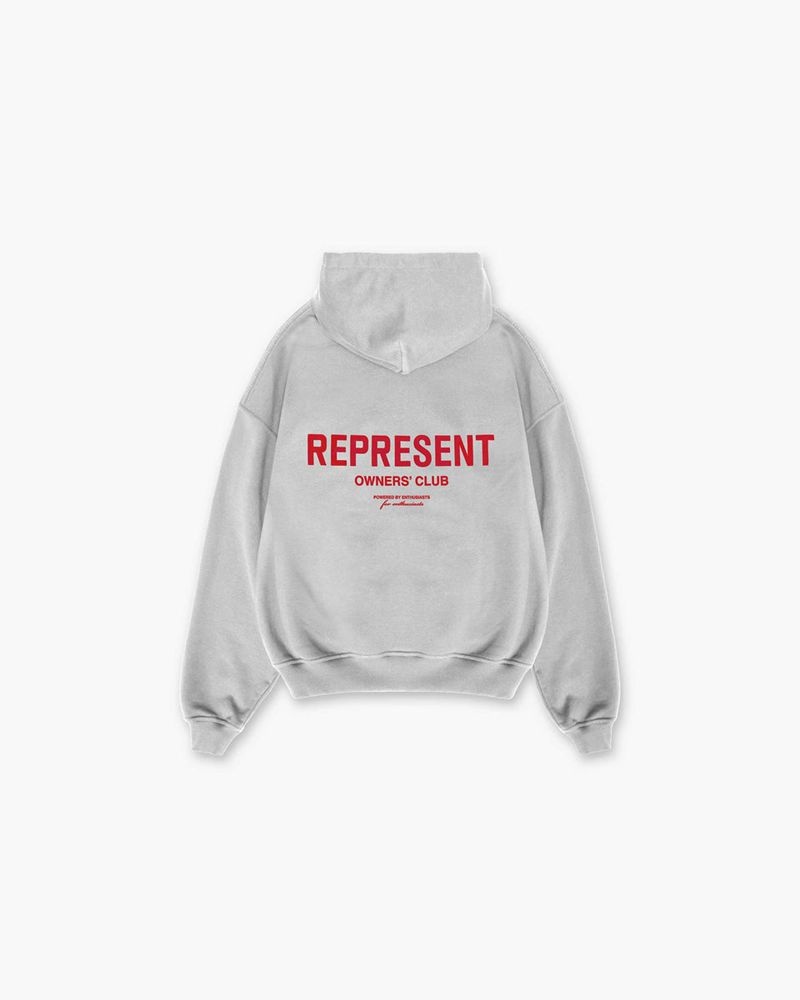 Men's Represent Owners Club Hoodie Grey / Red | UK-HFTSU4125