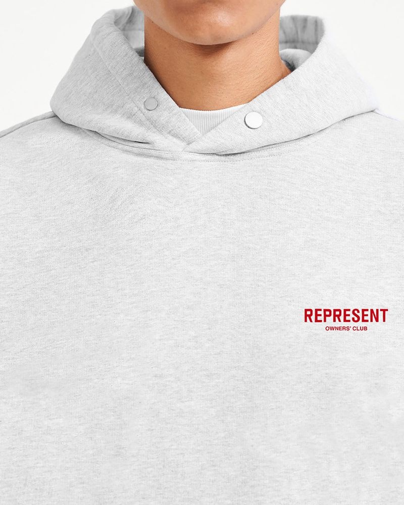 Men's Represent Owners Club Hoodie Grey / Red | UK-HFTSU4125