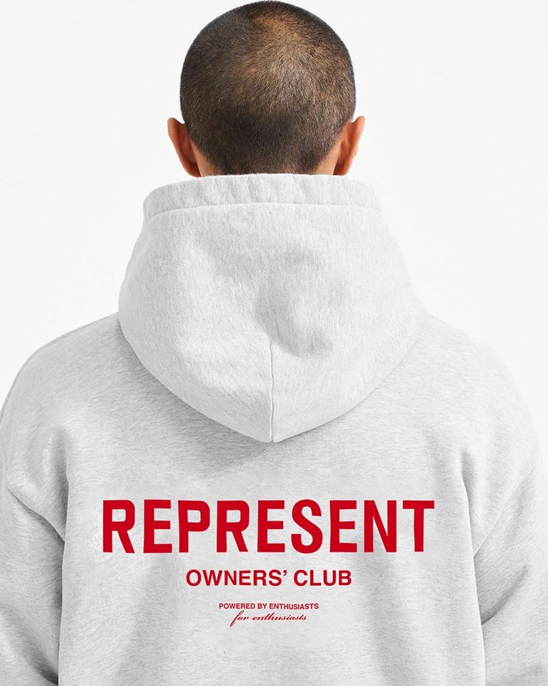 Men's Represent Owners Club Hoodie Grey / Red | UK-HFTSU4125