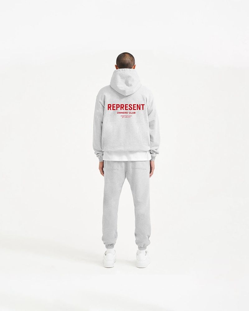 Men's Represent Owners Club Hoodie Grey / Red | UK-HFTSU4125