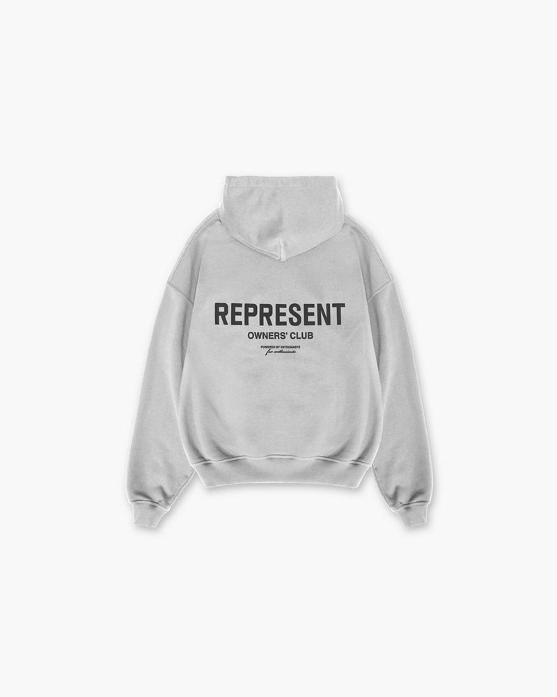 Men's Represent Owners Club Hoodie Grey | UK-KABJO7365