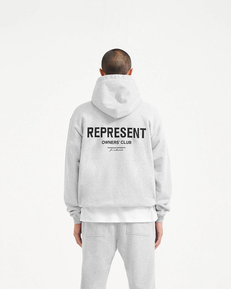 Men's Represent Owners Club Hoodie Grey | UK-KABJO7365