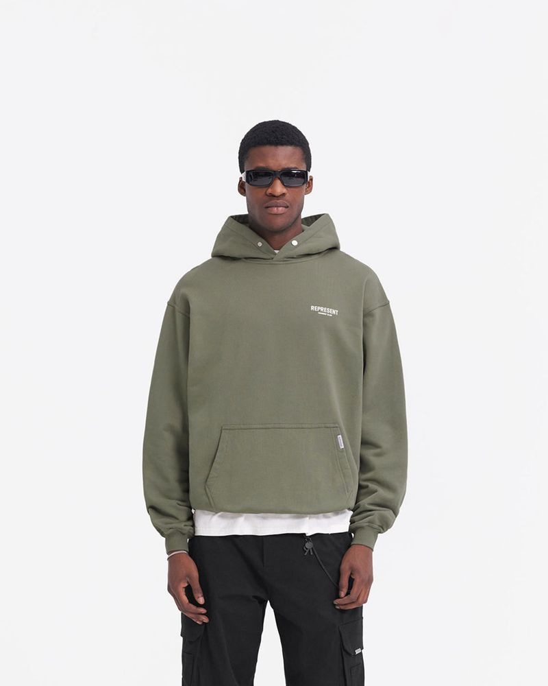 Men's Represent Owners Club Hoodie Olive | UK-GFMDT5034