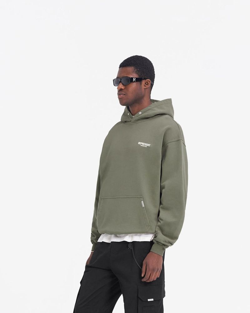 Men's Represent Owners Club Hoodie Olive | UK-GFMDT5034