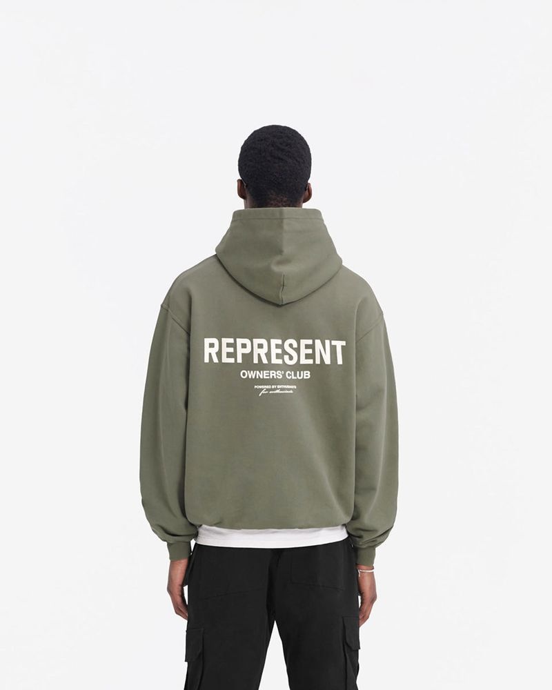 Men's Represent Owners Club Hoodie Olive | UK-GFMDT5034