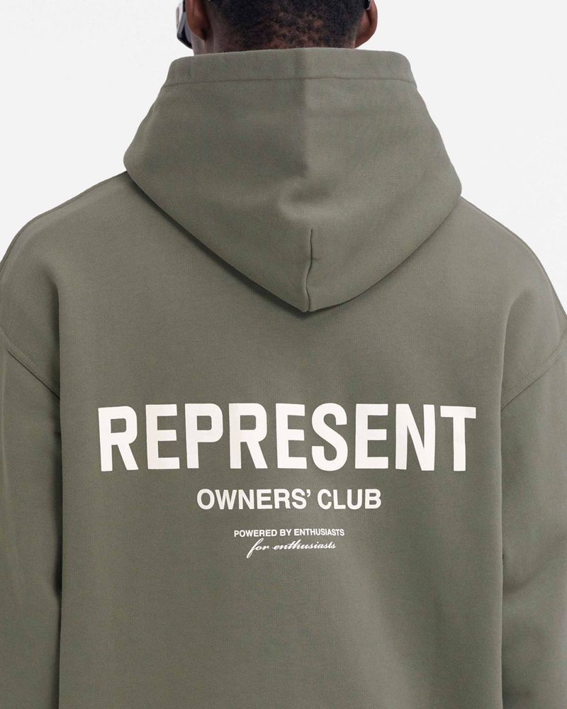 Men's Represent Owners Club Hoodie Olive | UK-GFMDT5034