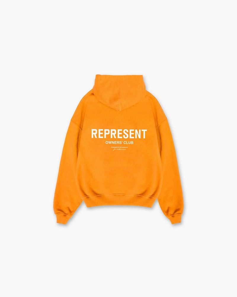 Men's Represent Owners Club Hoodie Orange | UK-AUQZG7091