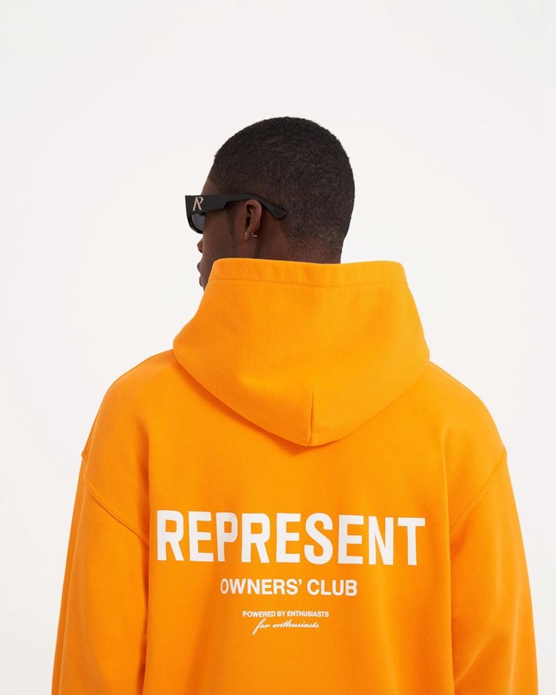 Men's Represent Owners Club Hoodie Orange | UK-AUQZG7091