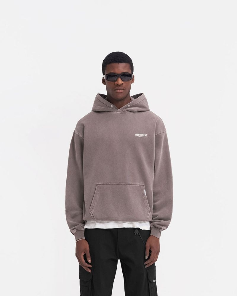 Men's Represent Owners Club Hoodie Taupe | UK-HNGVO5902