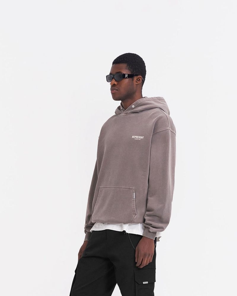 Men's Represent Owners Club Hoodie Taupe | UK-HNGVO5902