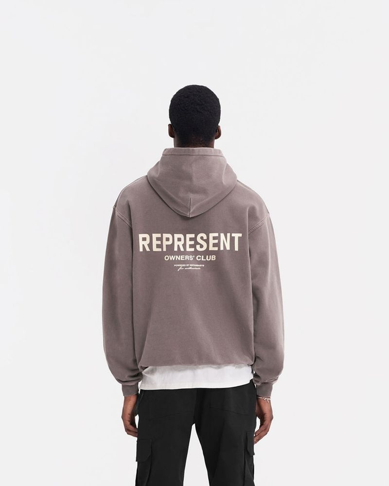 Men's Represent Owners Club Hoodie Taupe | UK-HNGVO5902