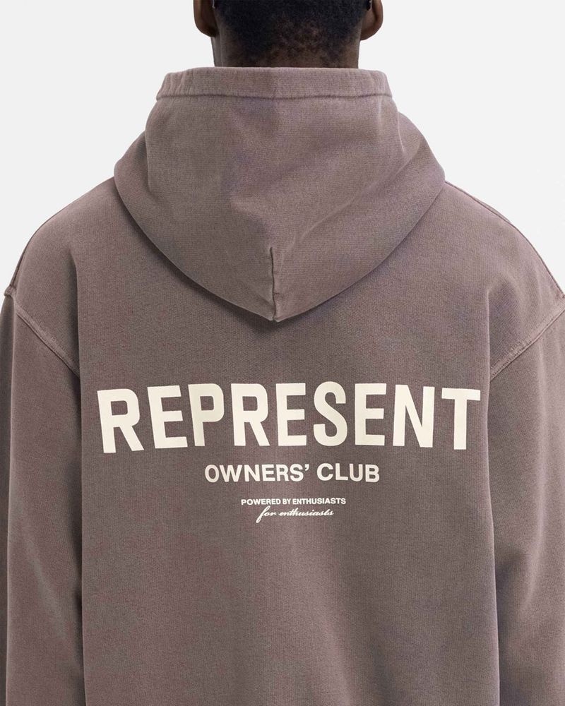 Men's Represent Owners Club Hoodie Taupe | UK-HNGVO5902