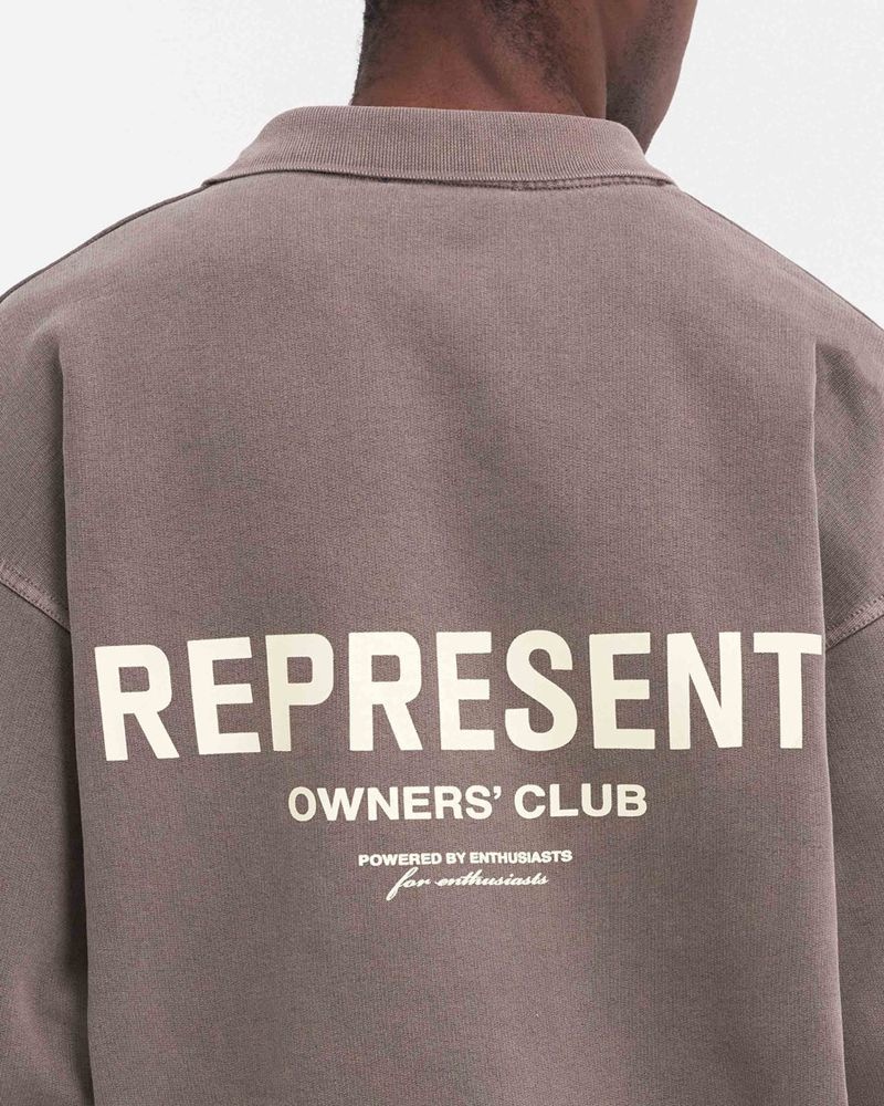 Men's Represent Owners Club Long Sleeve Polo Sweater Taupe | UK-QCKAS7698