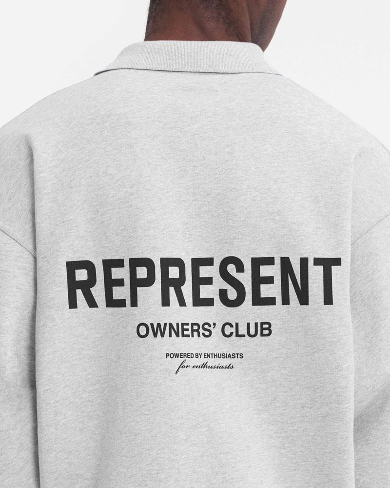 Men's Represent Owners Club Long Sleeve Polo Sweater Grey | UK-IPUKC6127