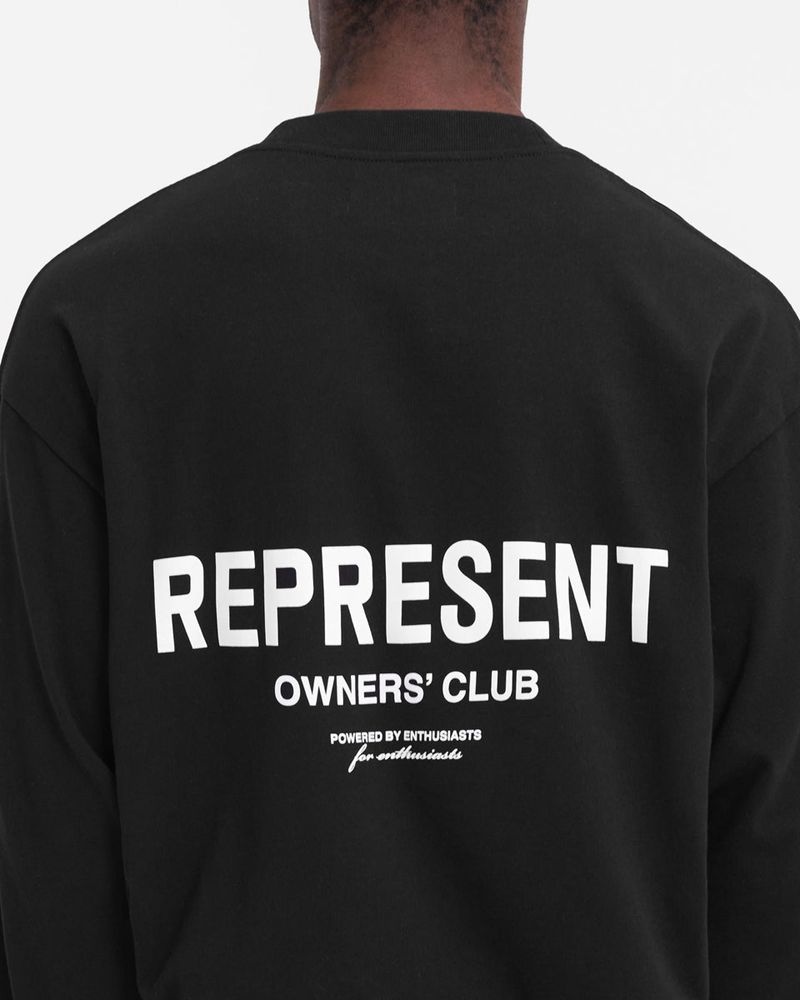 Men's Represent Owners Club Long Sleeve T-Shirt Black | UK-VILWD9612