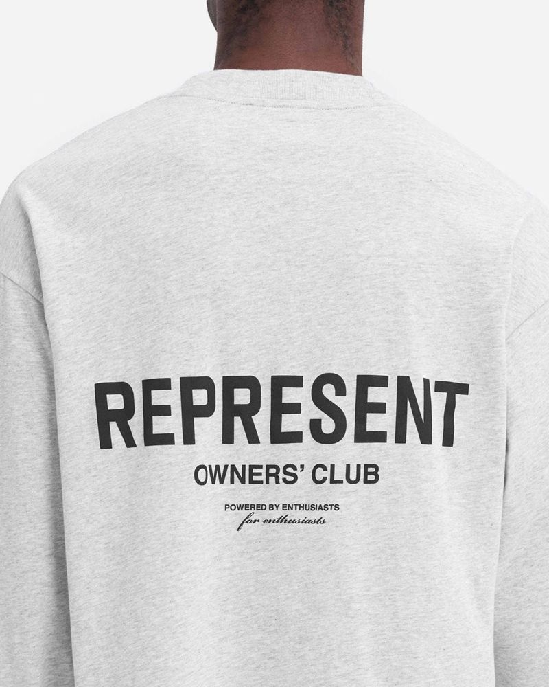 Men's Represent Owners Club Long Sleeve T-Shirt Grey | UK-NRGCV4250