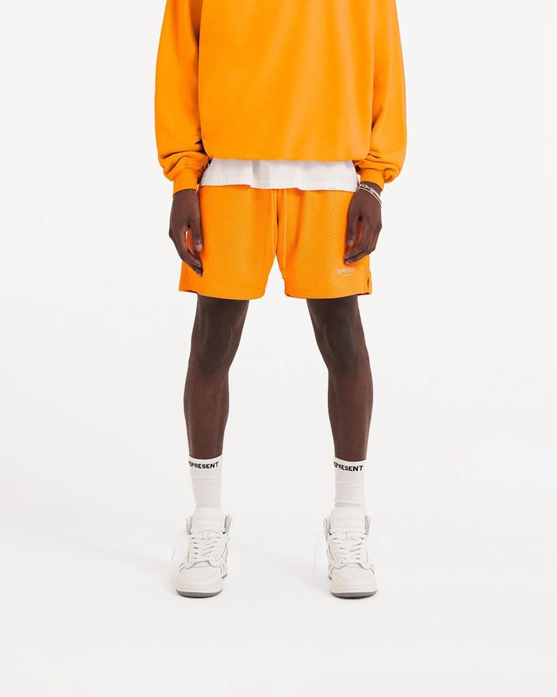 Men's Represent Owners Club Mesh Shorts Orange | UK-XAMTK0632