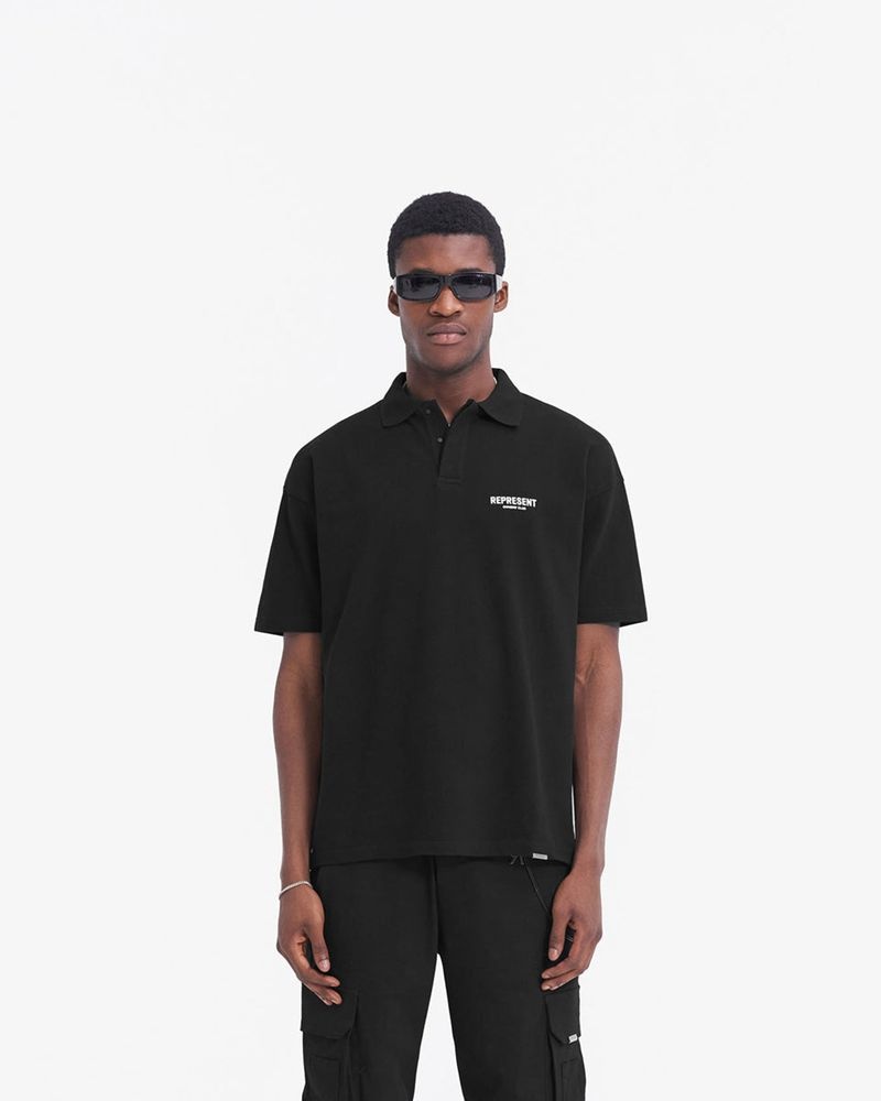 Men's Represent Owners Club Polo Shirts Black | UK-KRHQV7152