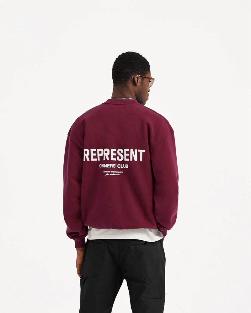 Men's Represent Owners Club Sweater Burgundy | UK-KJQSE4152