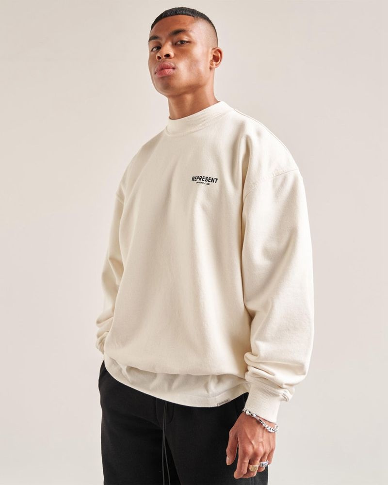 Men's Represent Owners Club Sweater Cream | UK-VFKLA4216