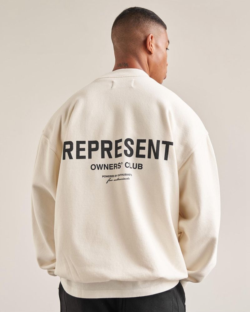 Men's Represent Owners Club Sweater Cream | UK-VFKLA4216