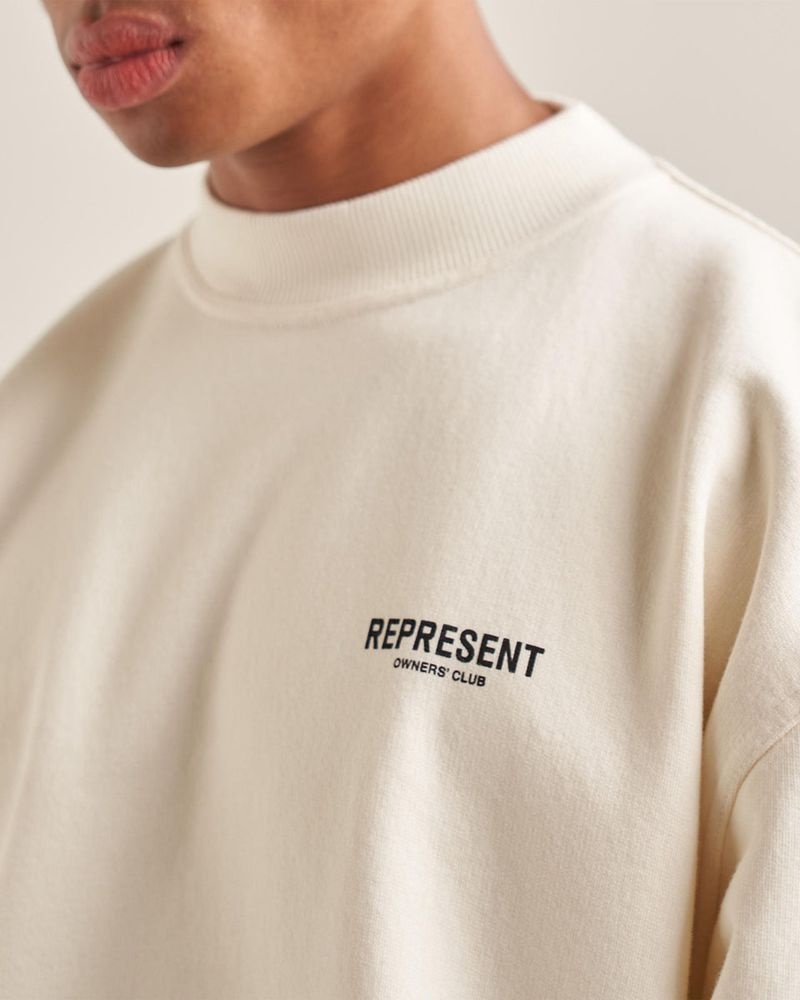 Men's Represent Owners Club Sweater Cream | UK-VFKLA4216