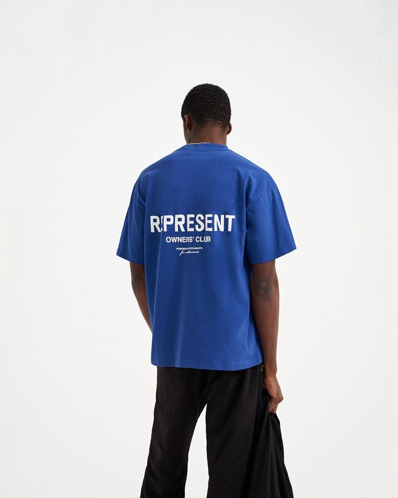 Men's Represent Owners Club T-Shirt Blue | UK-XLADB0356