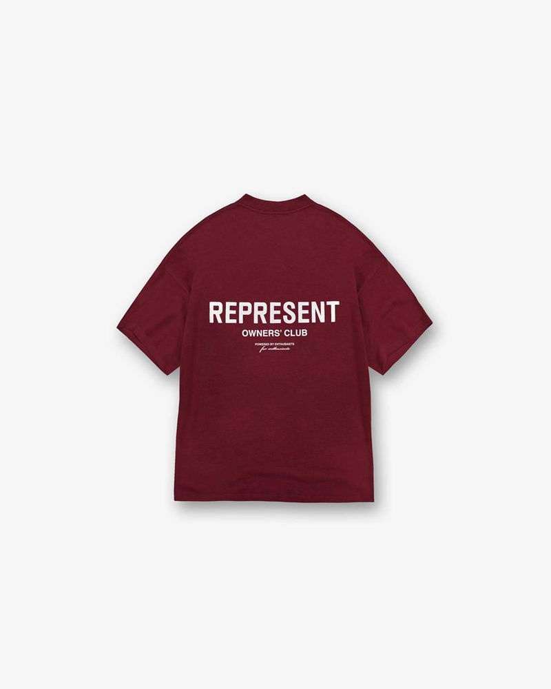 Men's Represent Owners Club T-Shirt Burgundy | UK-YSFQN6208