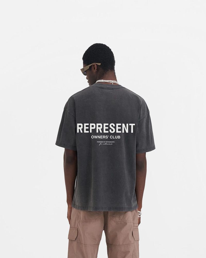 Men's Represent Owners Club T-Shirt Dark Grey / White | UK-TWHOX7190