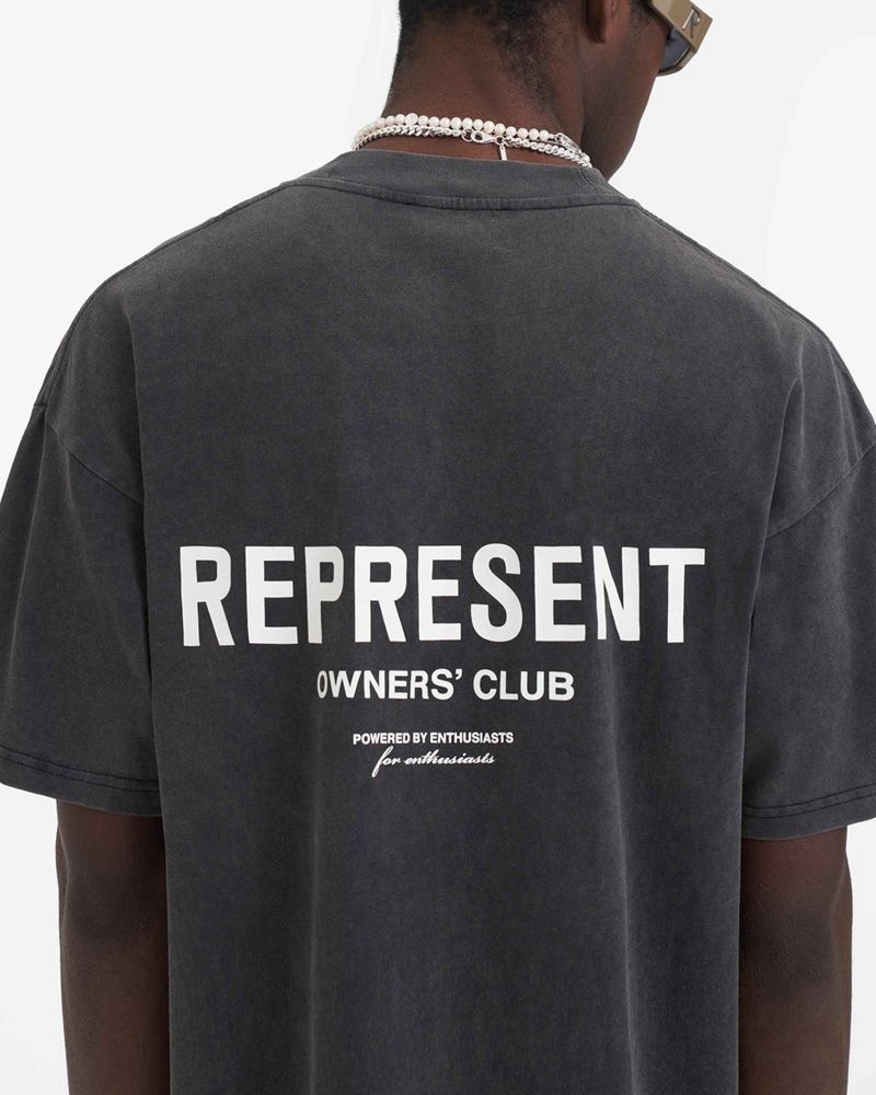 Men's Represent Owners Club T-Shirt Dark Grey / White | UK-TWHOX7190