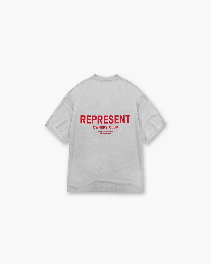 Men's Represent Owners Club T-Shirt Grey / Red | UK-XZEBR8120