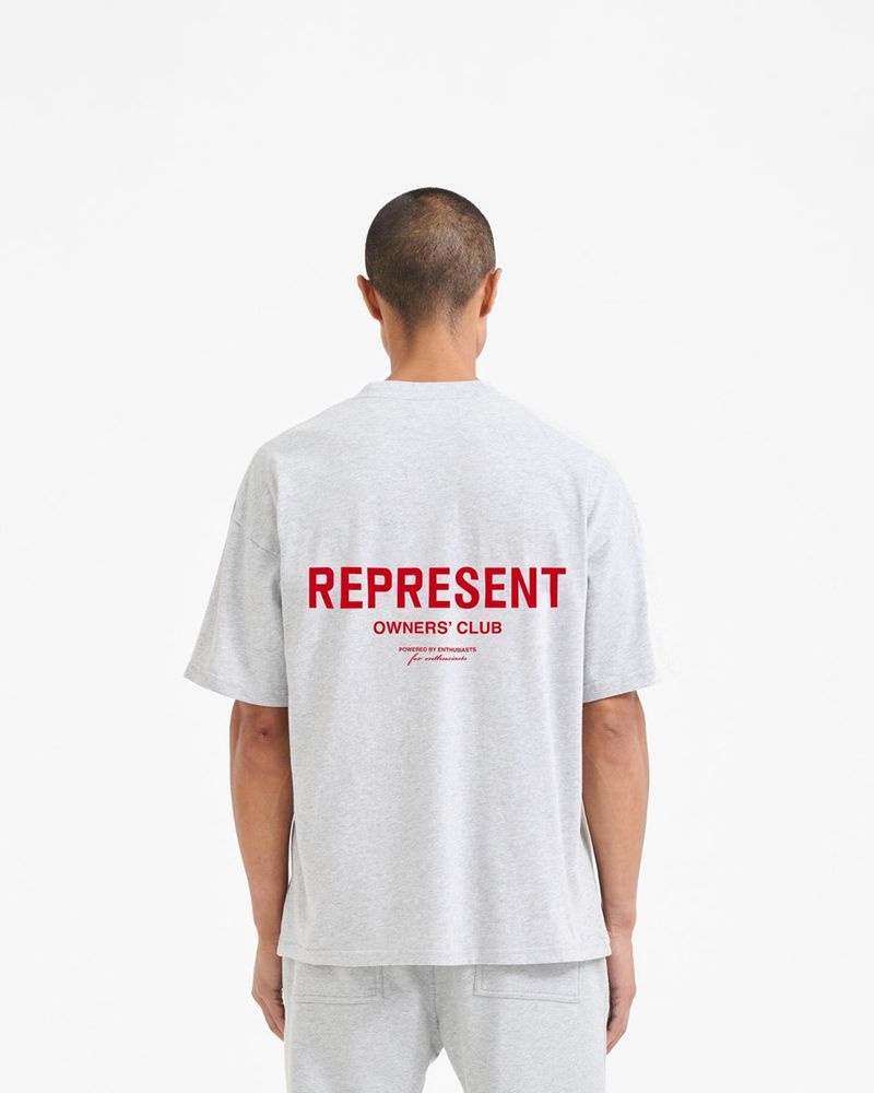 Men's Represent Owners Club T-Shirt Grey / Red | UK-XZEBR8120