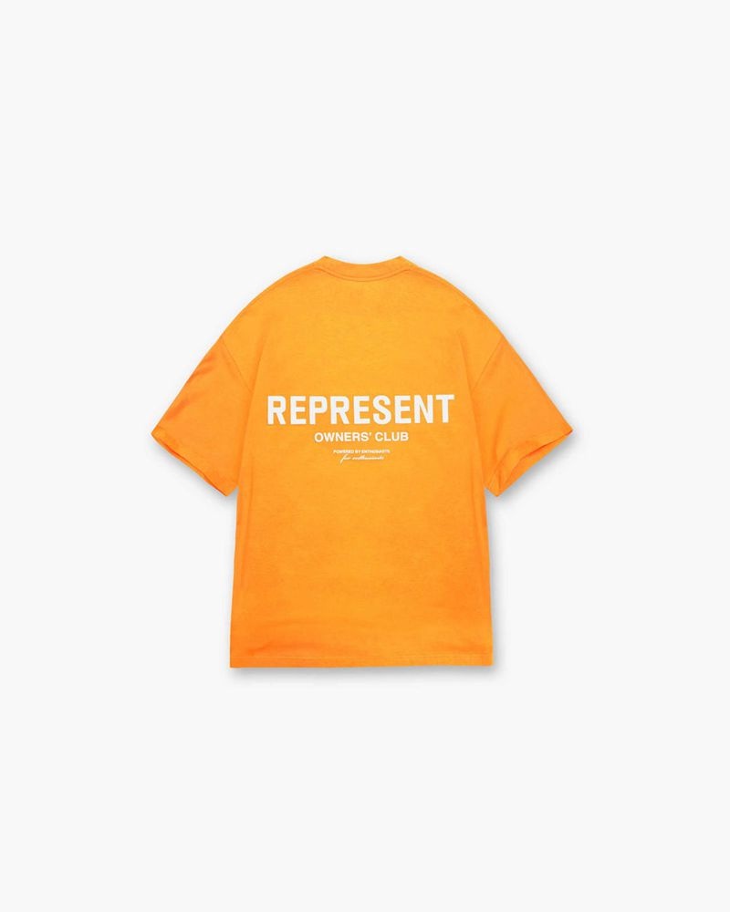 Men's Represent Owners Club T-Shirt Orange | UK-BILTU5137