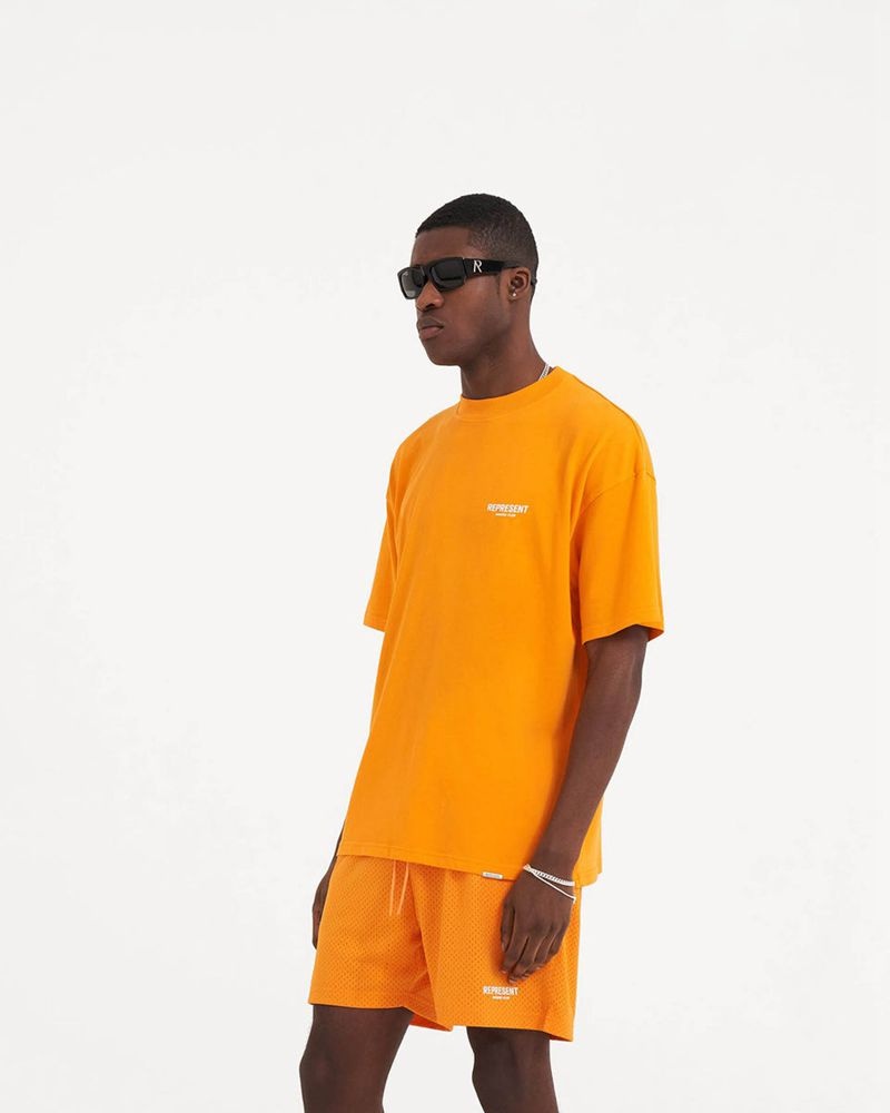 Men's Represent Owners Club T-Shirt Orange | UK-BILTU5137