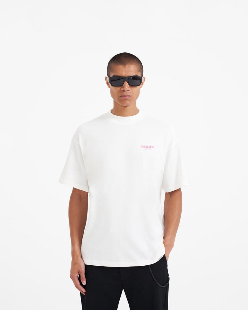 Men's Represent Owners Club T-Shirt White / Rose | UK-DIWBR4209