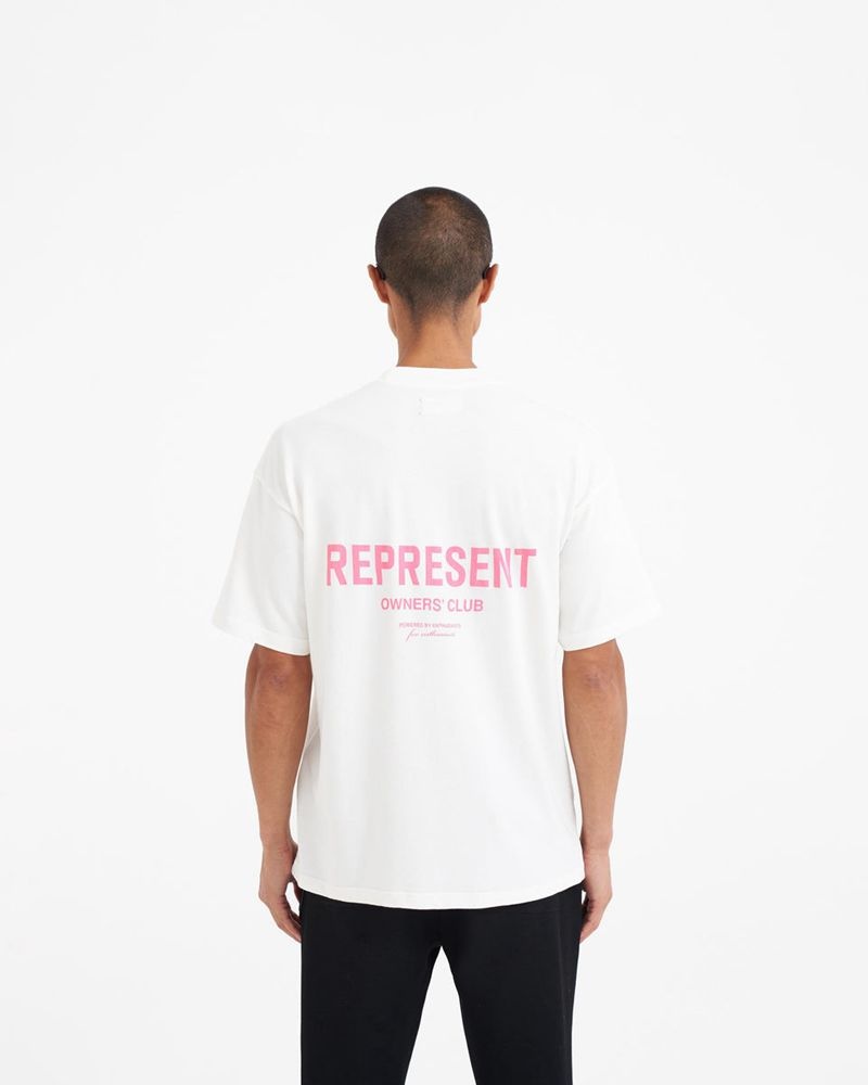 Men's Represent Owners Club T-Shirt White / Rose | UK-DIWBR4209