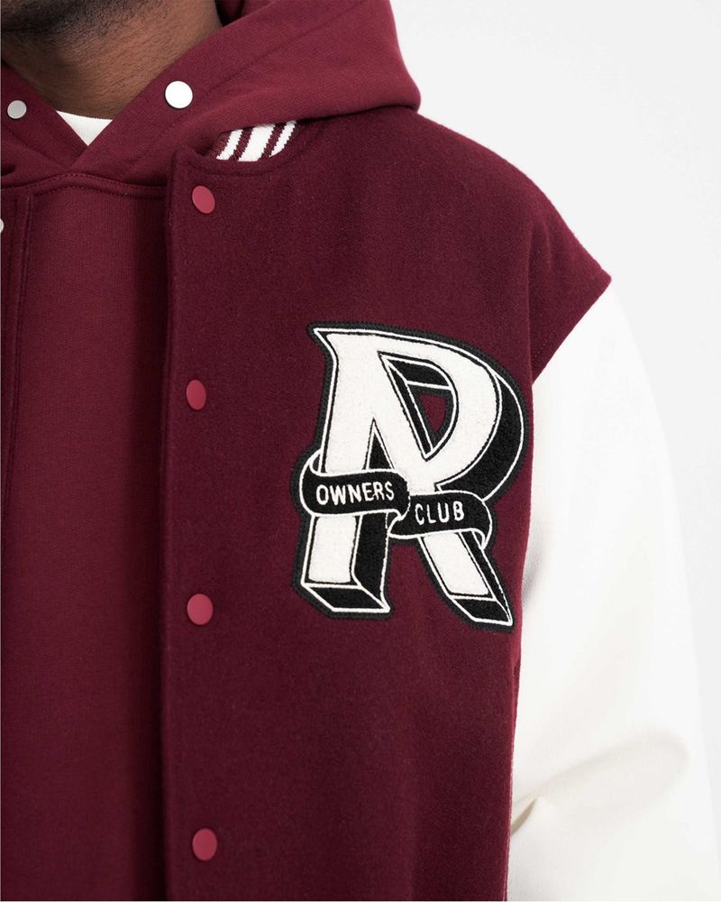 Men's Represent Owners Club Varsity Jacket Burgundy | UK-BEZIQ9312