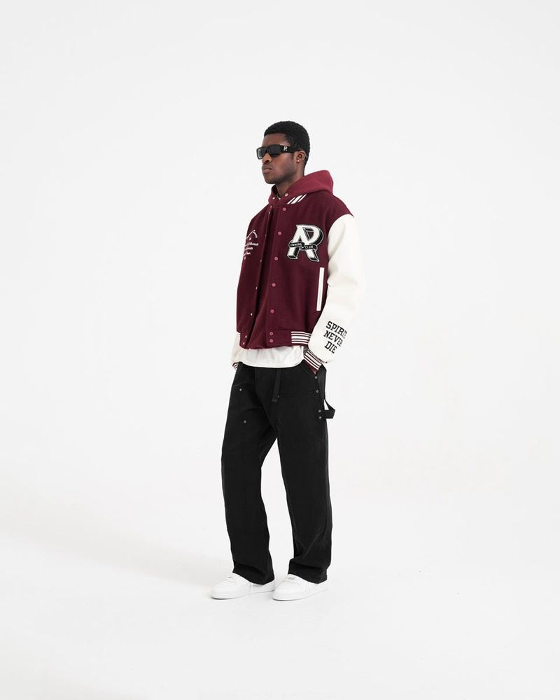 Men's Represent Owners Club Varsity Jacket Burgundy | UK-BEZIQ9312