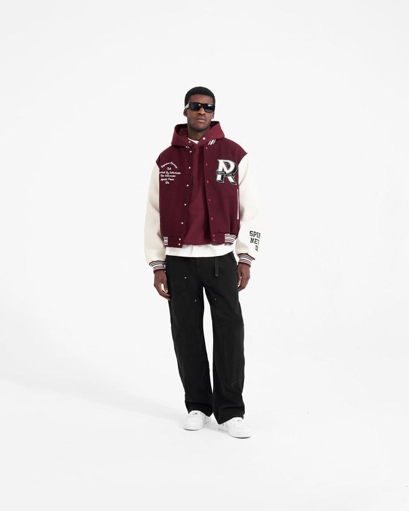 Men's Represent Owners Club Varsity Jacket Burgundy | UK-BEZIQ9312