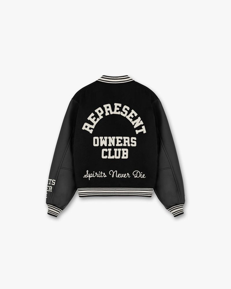 Men's Represent Owners Club Varsity Jacket Black | UK-FPBHN9708