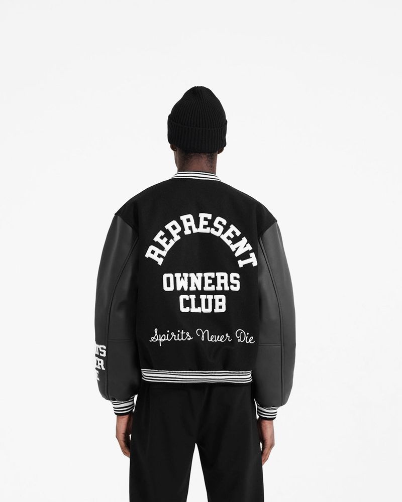 Men's Represent Owners Club Varsity Jacket Black | UK-FPBHN9708