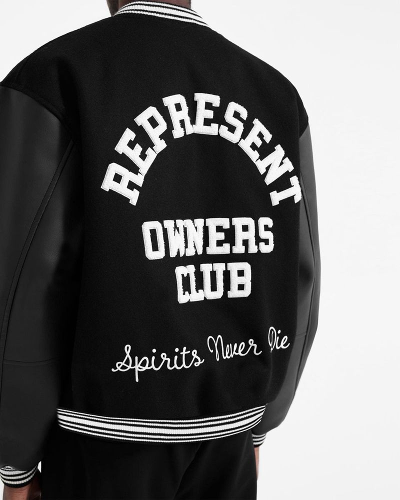 Men's Represent Owners Club Varsity Jacket Black | UK-FPBHN9708