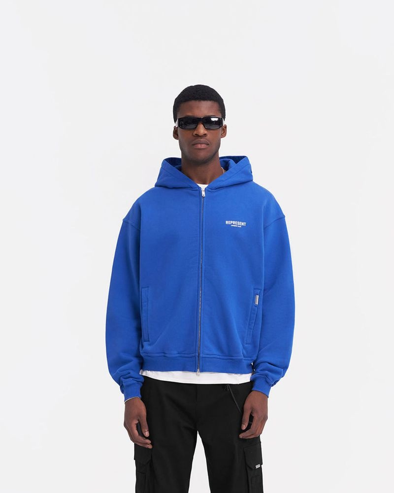 Men's Represent Owners Club Zip Hoodie Blue | UK-APUVY1289