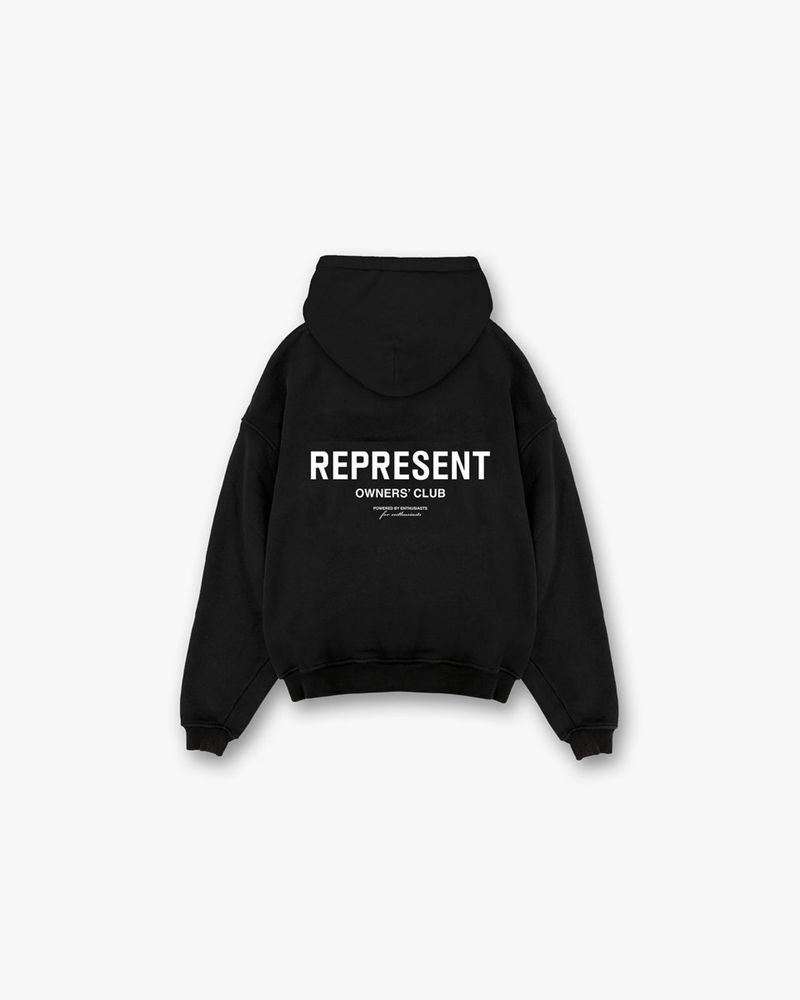 Men's Represent Owners Club Zip Hoodie Black | UK-RDLZC6435