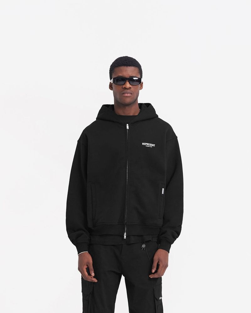 Men's Represent Owners Club Zip Hoodie Black | UK-RDLZC6435