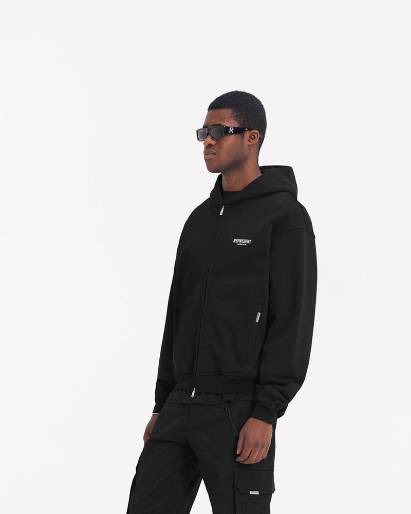 Men's Represent Owners Club Zip Hoodie Black | UK-RDLZC6435