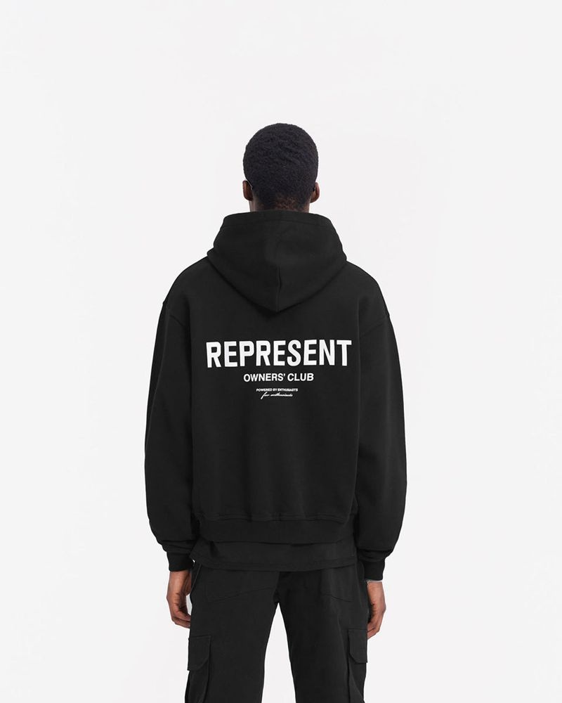 Men's Represent Owners Club Zip Hoodie Black | UK-RDLZC6435