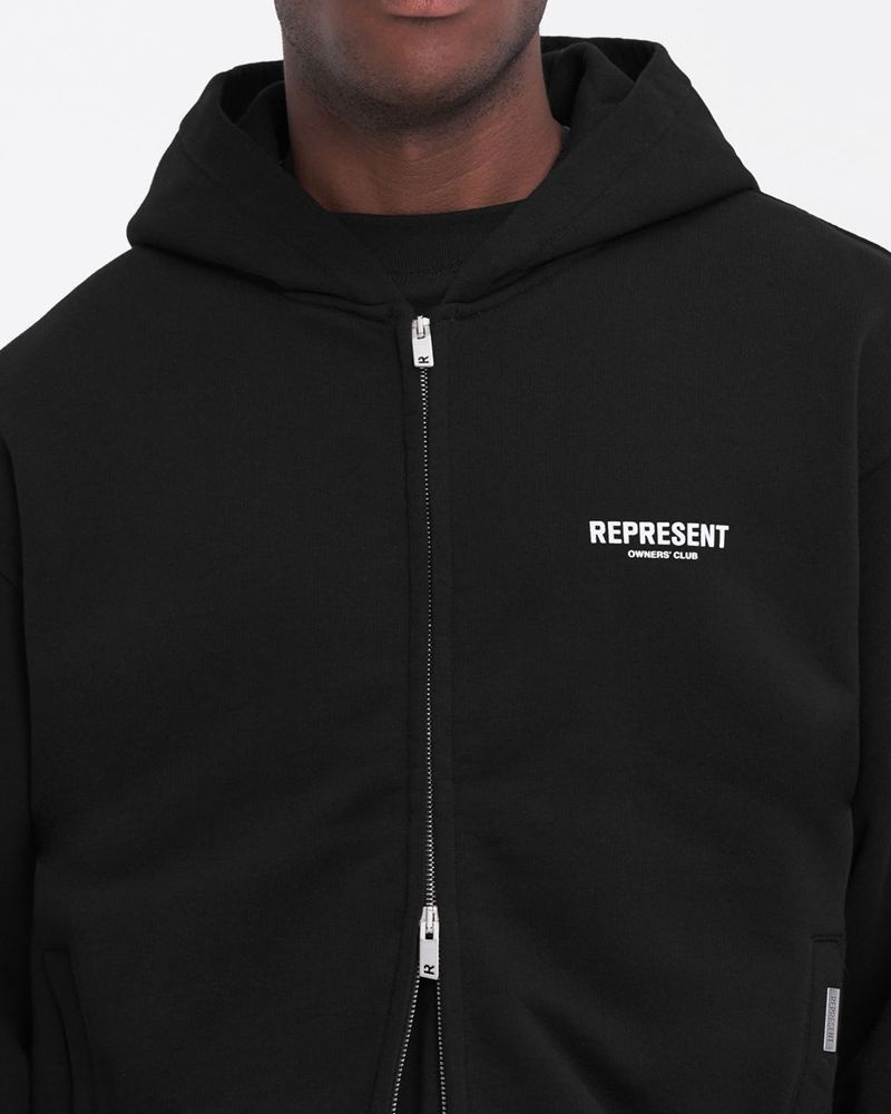 Men's Represent Owners Club Zip Hoodie Black | UK-RDLZC6435